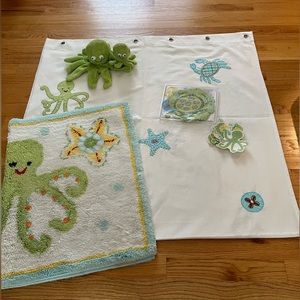 Pottery Barn Kids Ocean Critters Sealife Bathroom Ensemble-Shower Curtain & etc.